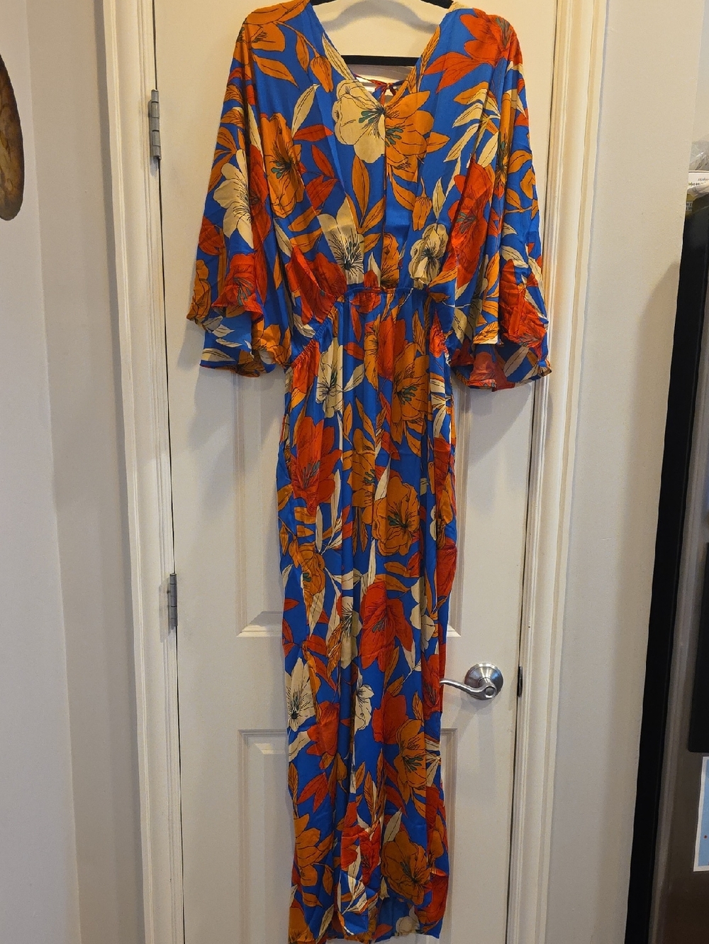 NWT Easel Large Floral Blue Wide-Leg Jumpsuit - Picture 4 of 10
